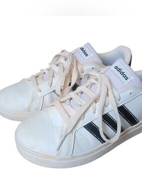 ​Adidas Grand Court Base 2.0 Kids White Black Sneakers Size 2.5 Kids-Core